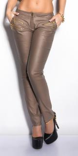 Bőrhatású női nadrág cipzárral - Capuccino (XS-XL)