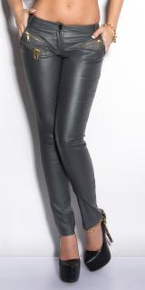 Bőrhatású női nadrág cipzárral - Szürke (XS-XL)