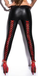 Fényes fekete leggings piros fűzővel - (S/M L/XL)