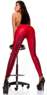 Fényes piros leggings fekete fűzővel - (S/M L/XL)