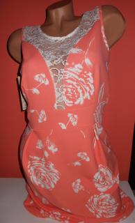 Lilly Chic narancs virágmintás elegáns női ruha fehér csipke nyakrésszel ()