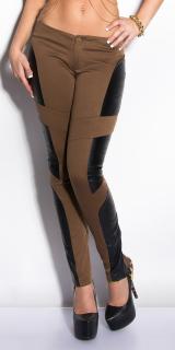 Női nadrág műbőrhatású betétekkel - Capuccino (XS-XL)