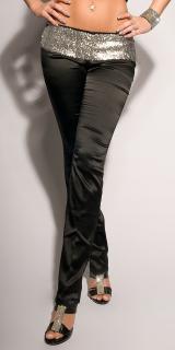 Szatén fekete nadrág flitteres csípőrésszel - Több szín (36-42) ()