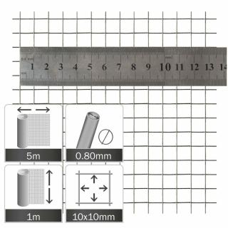 Ponthegesztett Horganyzott Drótháló 10 X 10 X 0,80 mm, Tekercs 5X1,0M