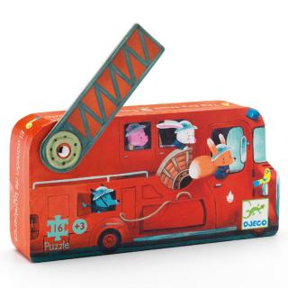 DJECO formadobozos mini puzzle - Tűzoltóautó 16-db-os