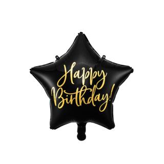 Fólia lufi fekete csillagos Happy Birthday