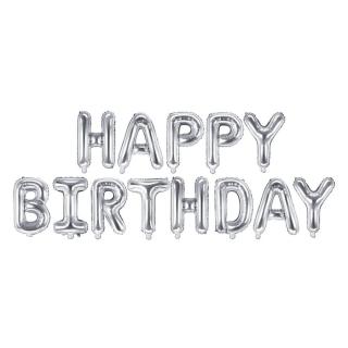 Fólia lufi felirat Happy Birthday - ezüst