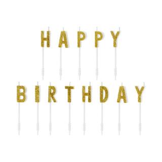 Tortagyertya Happy birthday arany színű
