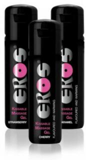 EROS Pleasure - Kissable Massage Gel Warming - vízbázisú síkosító 100ml  Eper ítzben, forrosító hatású