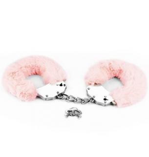 Fetish Pleasure Fluffy Hand Cuffs - Fém bilincs, plüss bilincs Pink