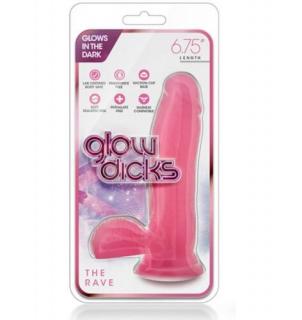 GLOW DICKS THE RAVE  - Élethű dildó, letapasztható dildó 15 cm