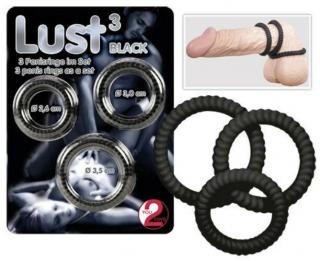 Lust 3 black - Szilikon péniszgyűrű, erekciógyűrű 3 db