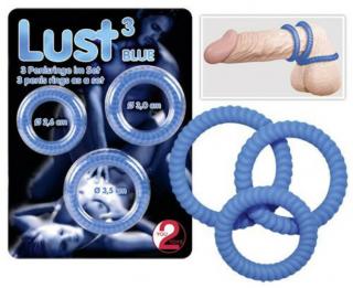 Lust 3 Blue - Szilikon péniszgyűrű, erekciógyűrű 2 db