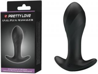 Pretty Love Anal Plug Massager Black - Anál izgató, anál plug, anál tágító, vibrátoros