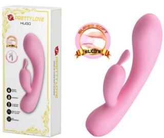 Pretty Love Hugo Pink - Akkus szilikon vibrátor, klitoriszkaros vibrátor 16,5 cm