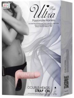 Ultra Passionate Harness - Felcsatolható dildó, két ágú dildó, felcsatolható vibrátor 18 cm