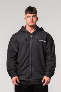 Nebbia Washed-off Zip Up Hoodie GYM BRO 362 - black (XL) - NEBBIA