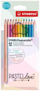 Akvarell ceruza készlet, "Aquacolor Pastellove", 12 különböző szín