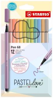 Rostirón készlet, 1 mm, "Pen 68 Pastellove", 12 különböző szín