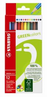 Színes ceruza készlet, hatszögletû, "GreenColors", 12 különböző szín
