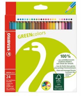 Színes ceruza készlet, hatszögletû, "GreenColours", 24 különböző szín