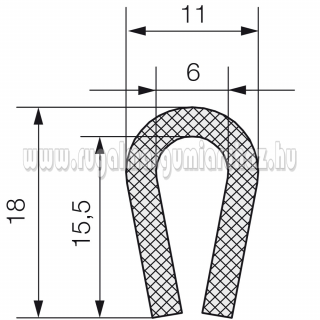 EPDM élvédő profil 1427 6x15,5 mm