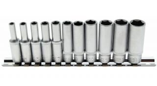 11 részes dugókulcs készlet, 1/4", hosszított, 4 -13 mm sínen (BGS-2221)