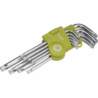 EXTOL CRAFT torx kulcs klt., Cr40. 9db, egyik vége lyukas; T10,15,20,25,27,30,40,45,50, bliszteren (66011)