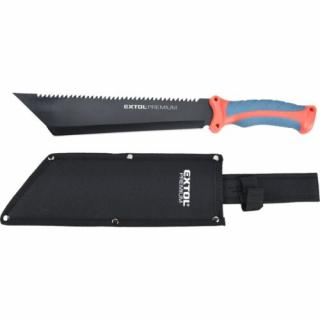 EXTOL PREMIUM bozótvágó kés (machete), teljes/penge hossz: 395/260mm, fogazott rozsdamentes acél penge, PP+TPR nyél, nylon tok (8877203)