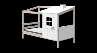 Flexa Classic  házikó ágy 200 szürke színben, félig fedett fehér házzal