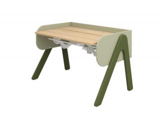 WOODY Állítható magasságú asztal, dönthető asztallappal, tölgy lappal kivi színű kerettel