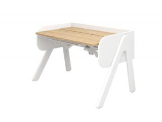 WOODY Állítható magasságú asztal, dönthető asztallappal, tölgyfa lappal,fehér kerettel