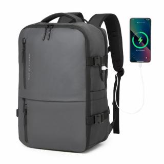 KONO kabinméretű utazó hátizsák USB-C töltőporttal - szürke