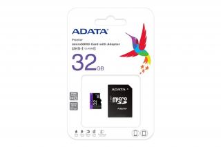 ADATA MicroSD kártya - 32GB microSDHC UHS-I Class10 (R/W: 80/10 MB/s) + adapter