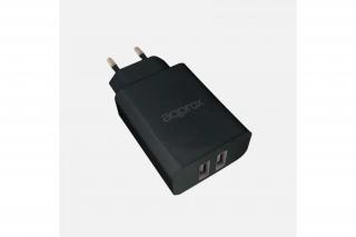 APPROX Telefon töltő - 2db USB2.0, 5V/2.4A, Fekete