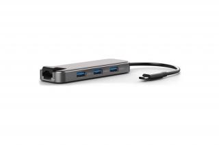 Bluestork USB Hub - HUB-OFFICE (USB-C to 3xUSB 2.0 port + 1xUSB-C + 1xHDMI + 1xRJ45, szürke)