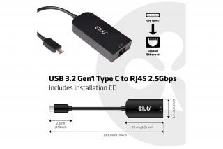 Club 3D Átalakító - CAC-1520 (3.2 USB-C Gen 1 to RJ45, 2,5GB Ethernet)