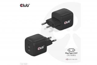 Club 3D Hálózati töltő - CAC-1909EU (45W GAN, USB-C Dual Port, PD 3.0, PPS, Kétportos)