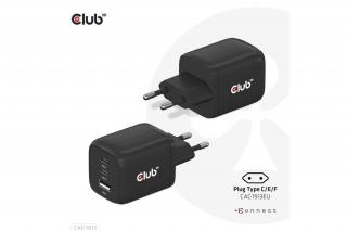 Club 3D Hálózati töltő - CAC-1913EU (65W GAN, Triple port 2xUSB-C 1xUSB-A PD 3.0)