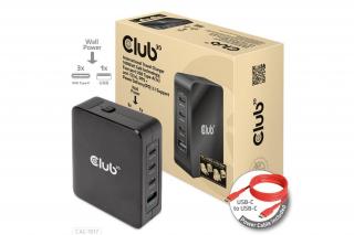 Club 3D Hálózati Töltő - CAC-1917 (140W GaN, 3x USB-C, 1x USB-A, PD3.1, 4 csatlakozó)