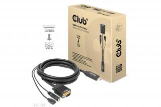 Club 3D Kábel - CAC-1712 (HDMI to VGA, M/M, 2m, 28AWG, 1080p, 3.5mm jack, Micro USB táplálás)