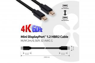 Club 3D Kábel - CAC-2161 (Mini DisplayPort 1.2 M/M, 4K60Hz, HBR2, 2m)