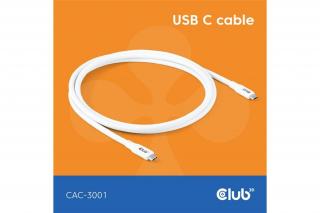 Club 3D Kábel - CAC-3001 (USB-C, PD 240W, 20Gbps, 4K60Hz, 2m, fehér)