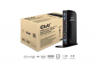 Club 3D Notebook Dokkoló - CSV-1460 (4K60HZ DUAL DISPLAY, 3.1 USB-A to 2x DP, 6x USB3.2, RJ45, 3.5 Jack Audio + Mic)
