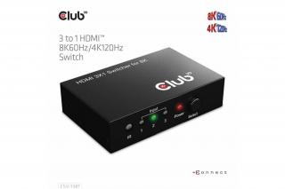 Club 3D Switch - CSV-1381 (3 to 1 HDMI, 8K60Hz/4K120Hz, IR Távirányítóval, HDR, HDCP 2.2/1.4, Metalház)