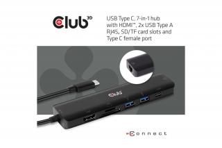 Club 3D USB Hub - CSV-1592 (3.1 USB-C Gen 1 to HDMI, 2xUSB-A BC1.2 charge, USB-C PD charge, SD, Micro SD, RJ45, 4K60Hz)