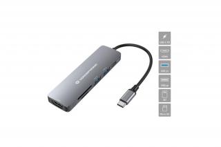Conceptronic Notebook Dokkoló - DONN11G (USB-C to HDMI+USB-C PD:60W+USB-A 3.0+2.0, ezüst)