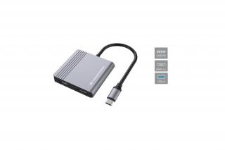 Conceptronic Notebook Dokkoló - DONN13G (USB-C to 2xHDMI+USB-C PD:100W+USB-A, ezüst)