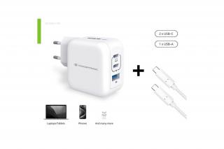 Conceptronic telefon töltő adapter+kábel - ALTHEA17W (2xUSB-C+USB-A, 67W, USB-C töltő kábel, fehér)
