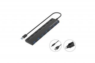 Conceptronic USB Hub - HUBBIES19BP (7 Port, USB-A to 7xUSB 2.0, külső táp, fekete)